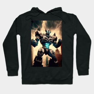 Monster giant robot cyborg attacking the city Hoodie